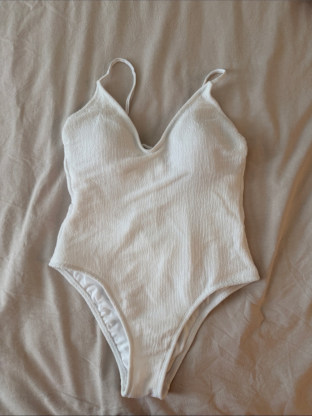No Boundaries White Textured One-Piece Swimsuit
